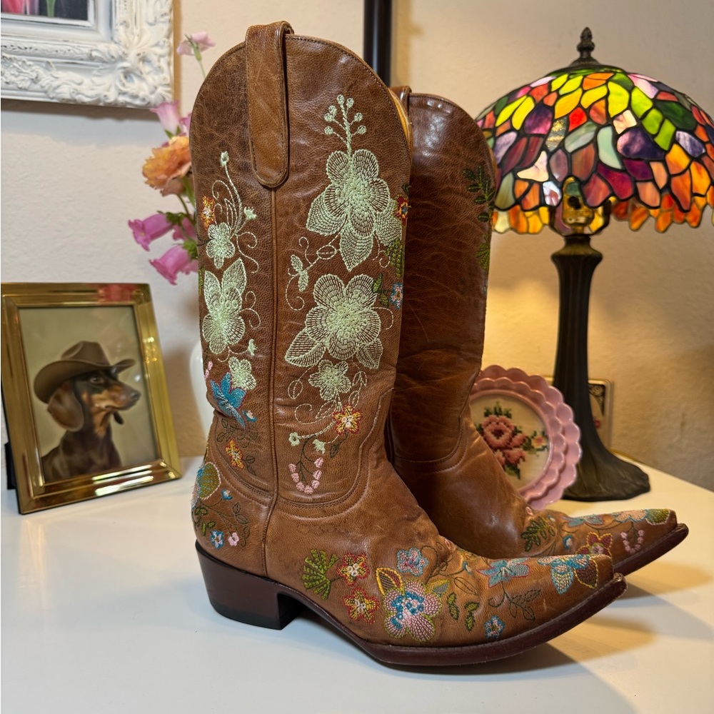 Old Gringo Eden Floral Embroidered Brown Cowboy Boots Size 7